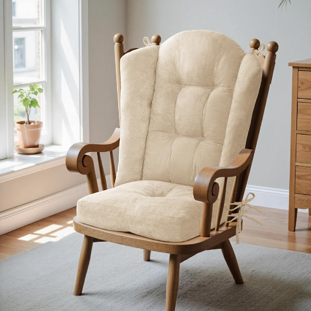 ROFIEJOX front view of ivory wingback cushion set, shows tailored fit and comfort