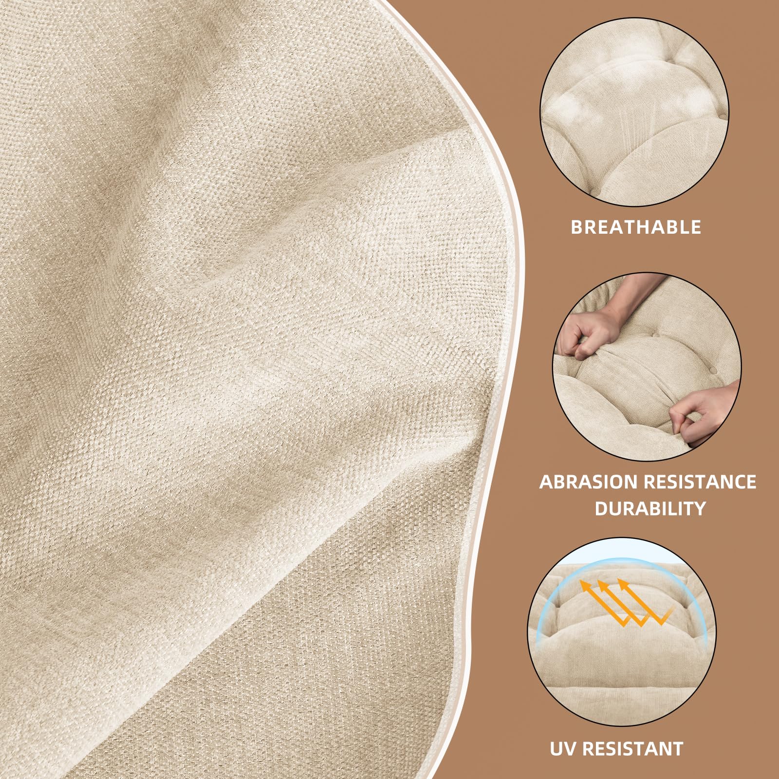 ROFIEJOX seat cushion showing tie straps and finish for anti-slip benefit