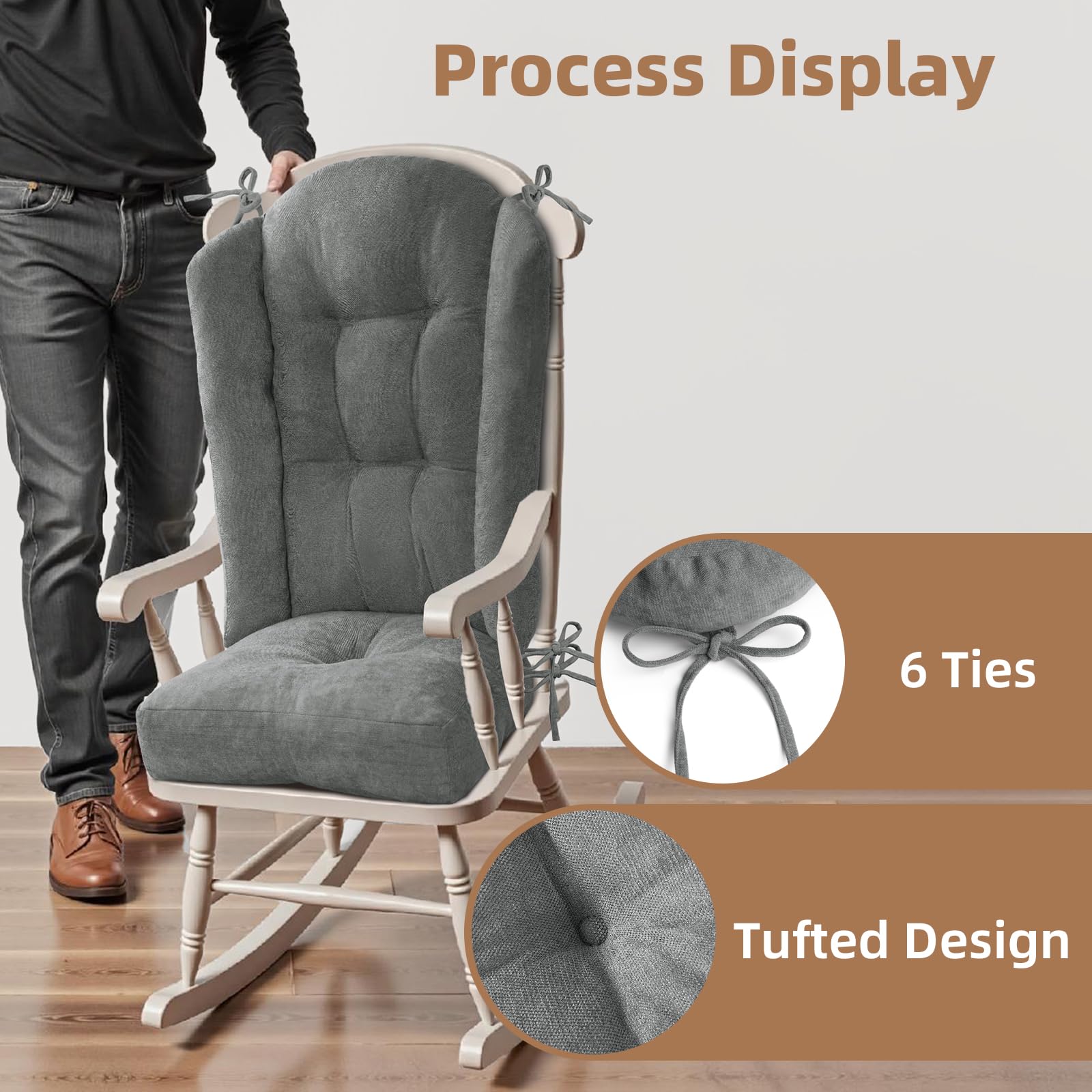 ROFIEJOX side profile on wooden rocker showing ergonomic wing wrap for better posture