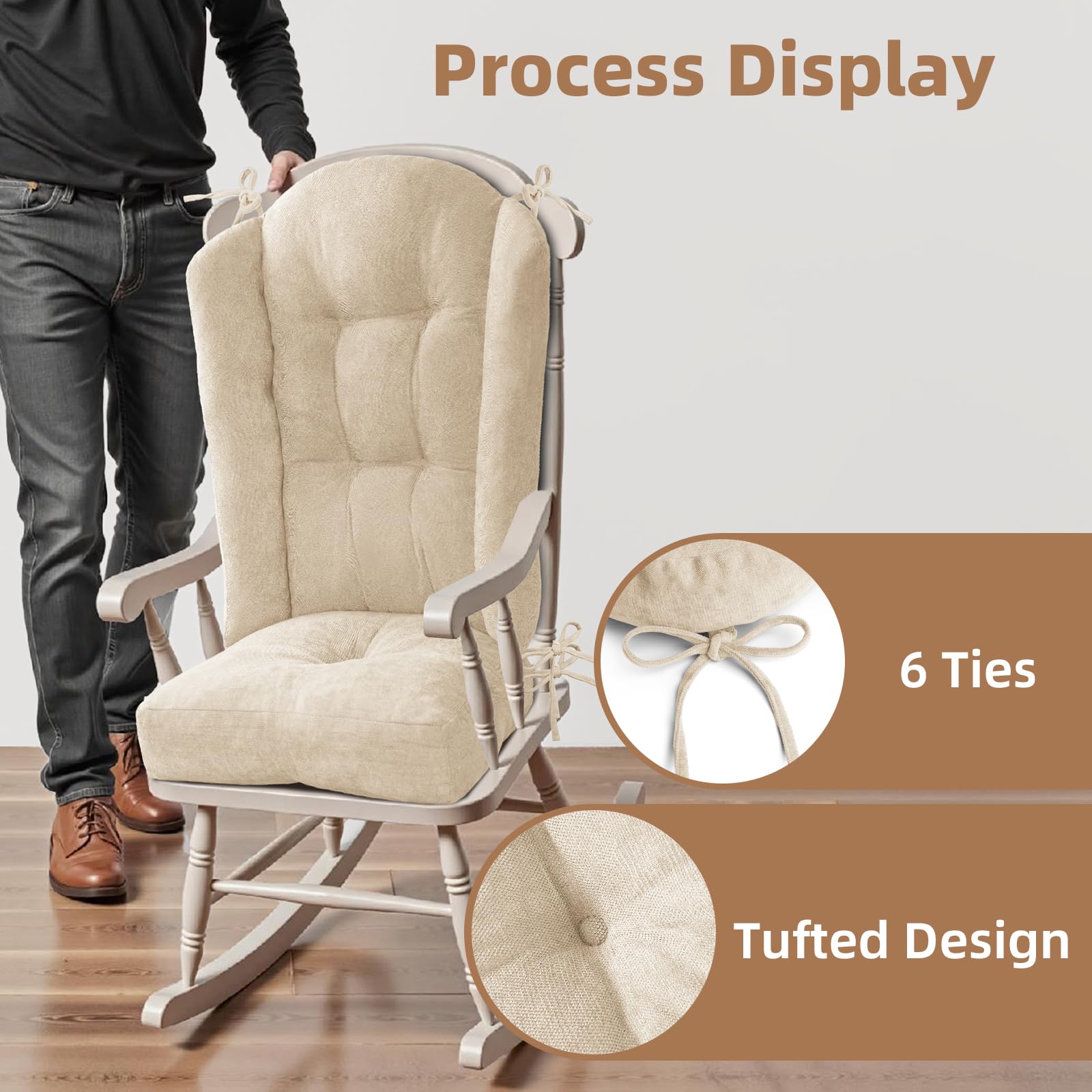 ROFIEJOX cushion on wooden rocker side profile demonstrating secure support
