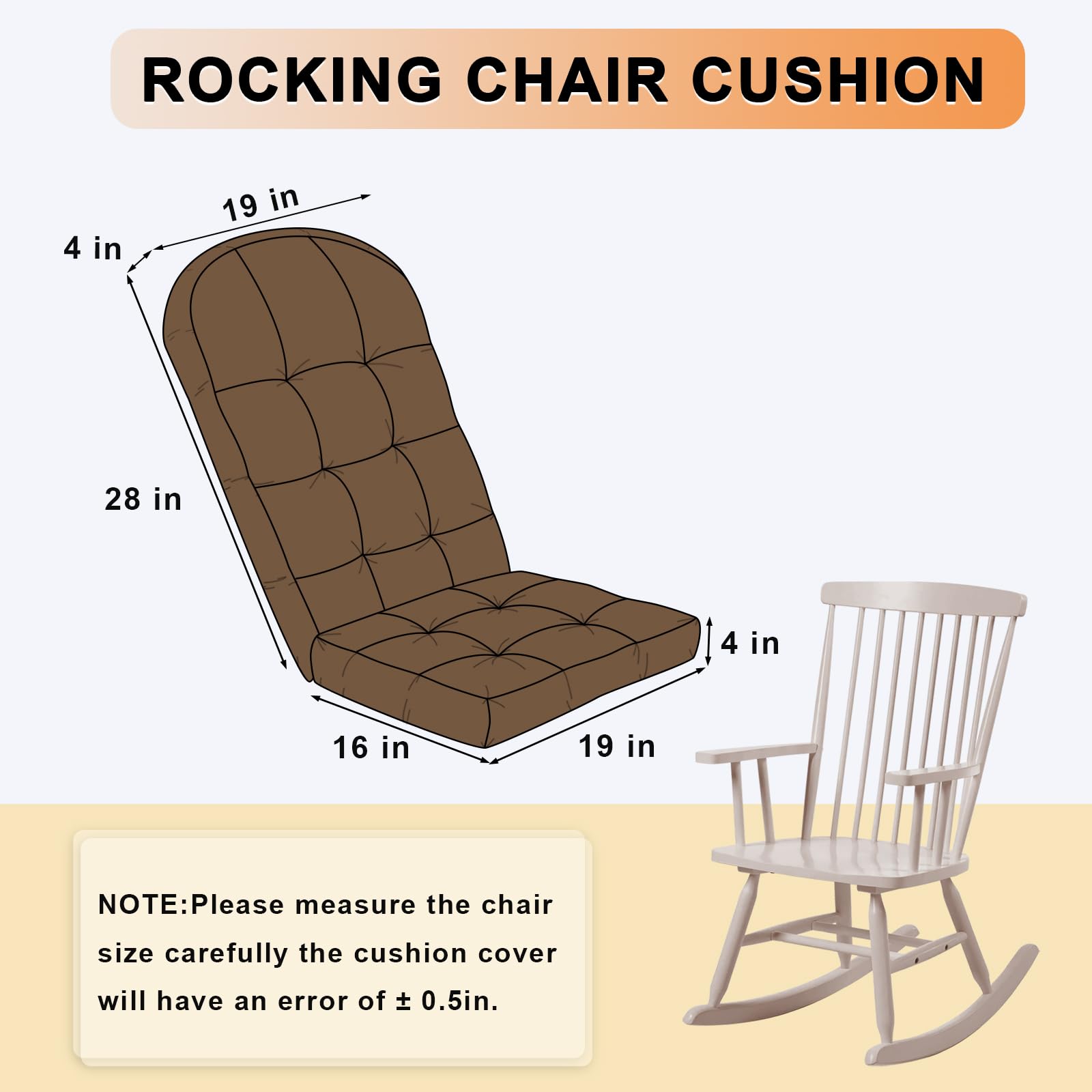 ROFIEJOX cushion next to ruler showing accurate 44x19x4 dimensions