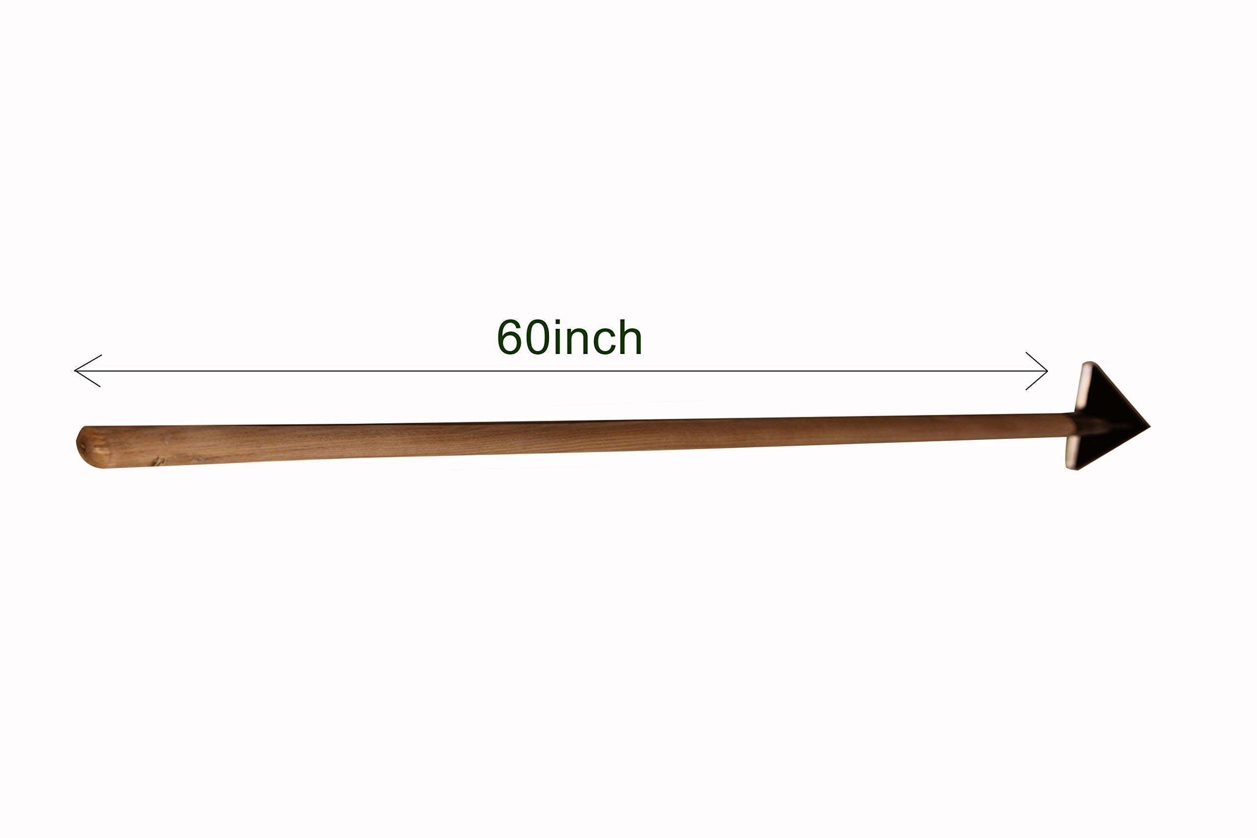 Rogue & Arcadian hoe beside common garden tools to show 60-inch scale and reach advantage