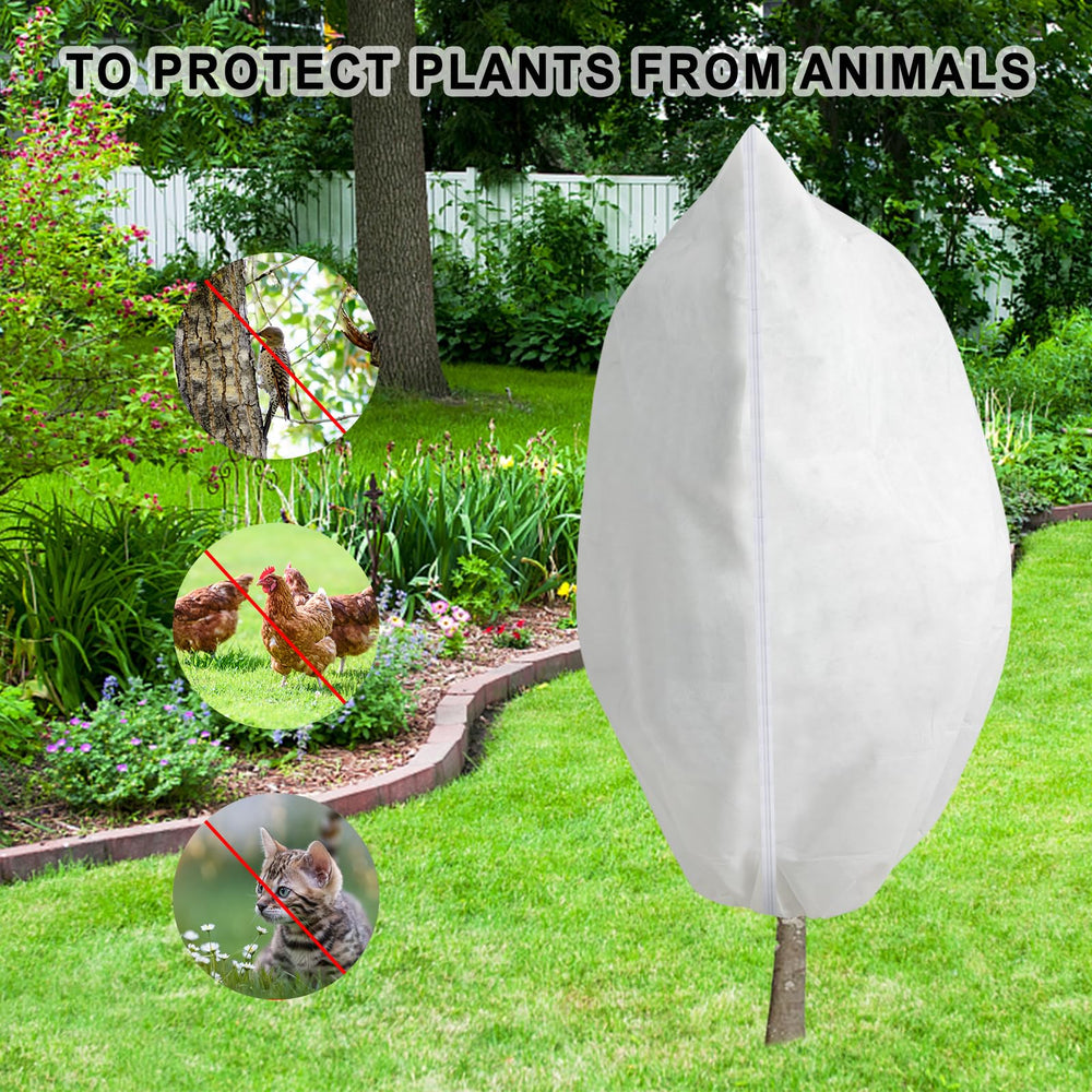 Rohuis wrapped shrub in snowy yard showing frost and wind protection benefit