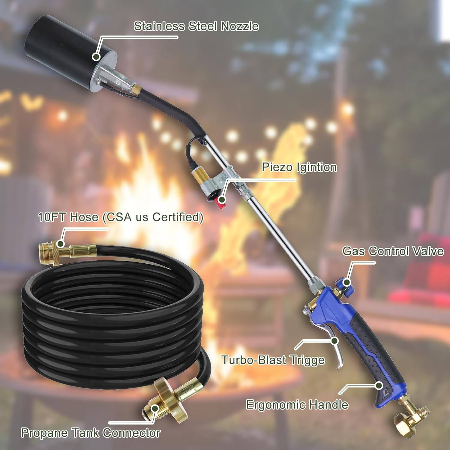 ROIKETU torch with 1lb cylinder for scale and portable advantage