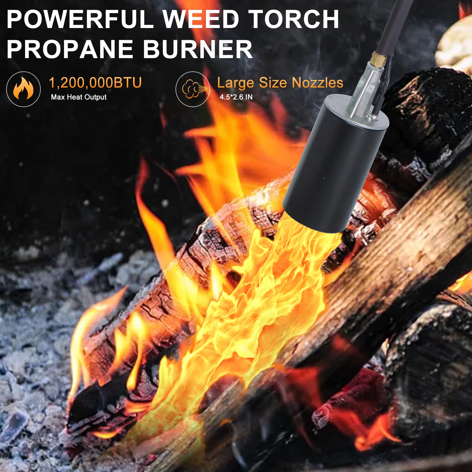 ROIKETU steel nozzle close-up showing durable construction and focused flame