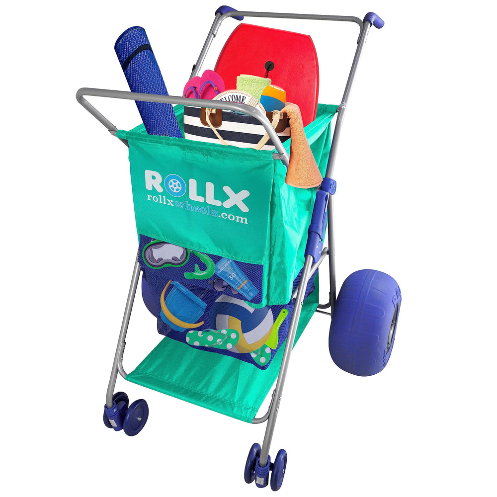 RollX front view seafoam cart showing carry capacity and color benefit