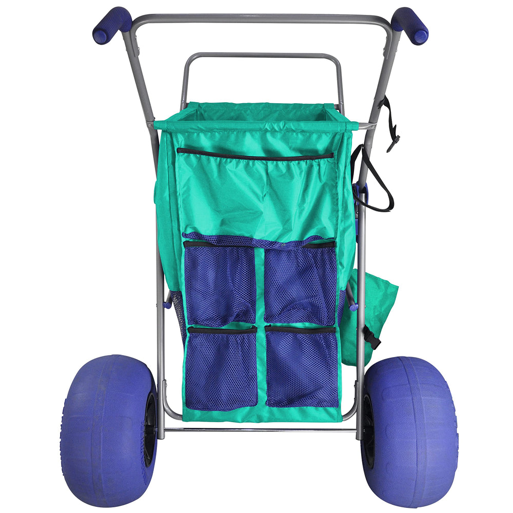 RollX loaded with coolers on sand showing stable beach transport benefit