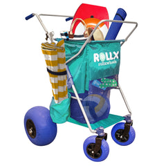 RollX front view of assembled cart showing Seafoam color and storage benefit