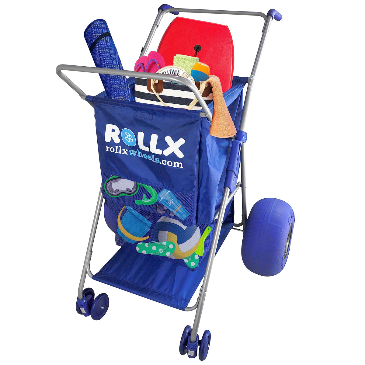 RollX front view of assembled cart showing sturdy frame and storage — improved transport