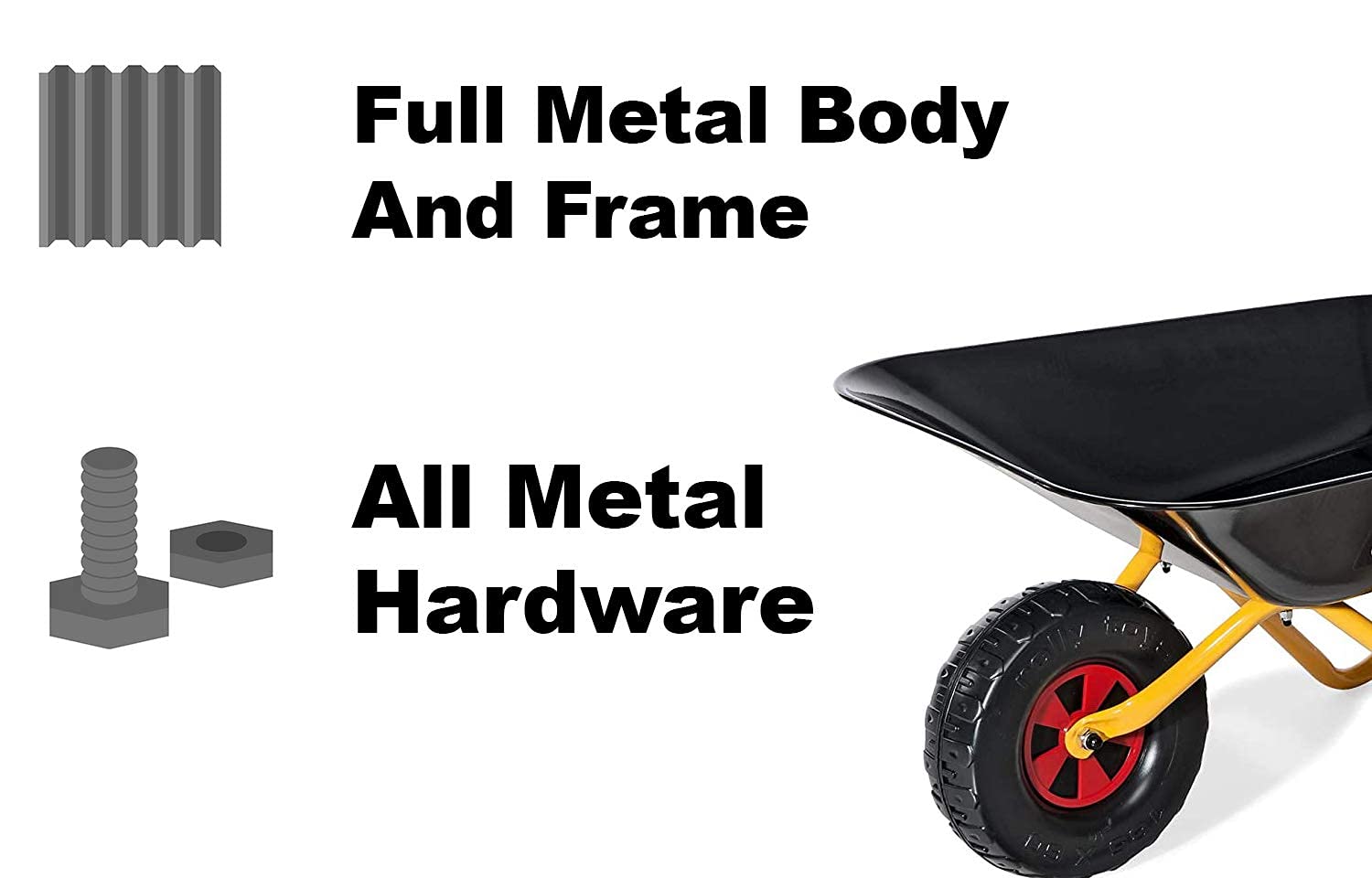 ROLly TOYS wheelbarrow loaded with toys showing generous capacity and hauling ability benefit