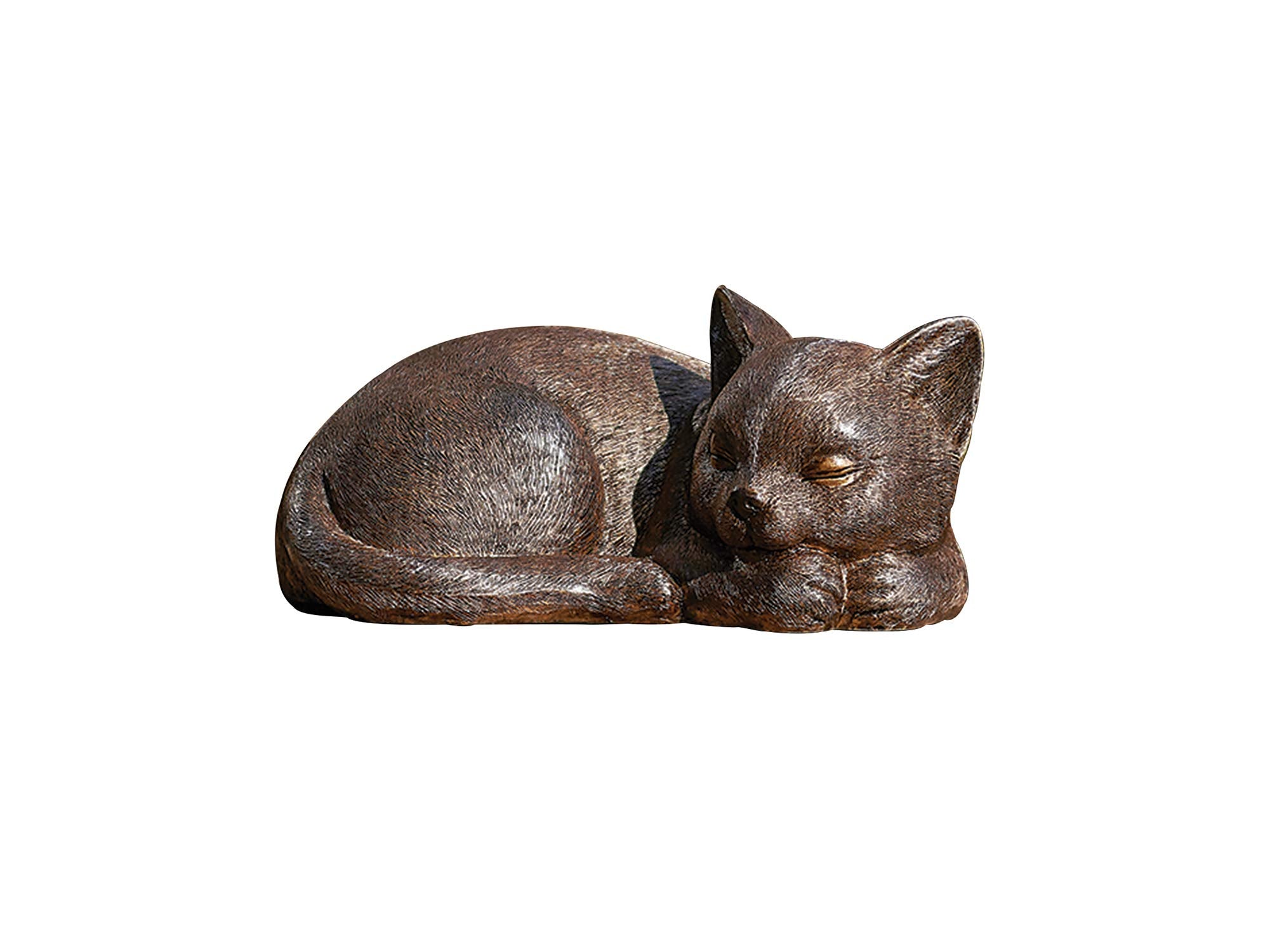 Roman bronze sleeping cat front view showing brushed finish and compact size adds timeless charm
