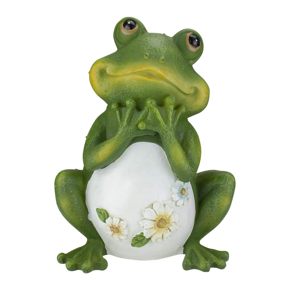 Roman frog with daisies front view showing playful detail and curb appeal