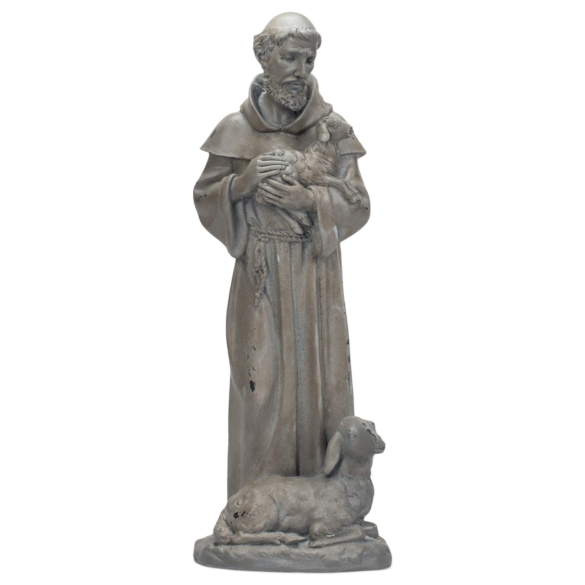 Roman Saint Francis front view showing serene pose and garden focal point benefit