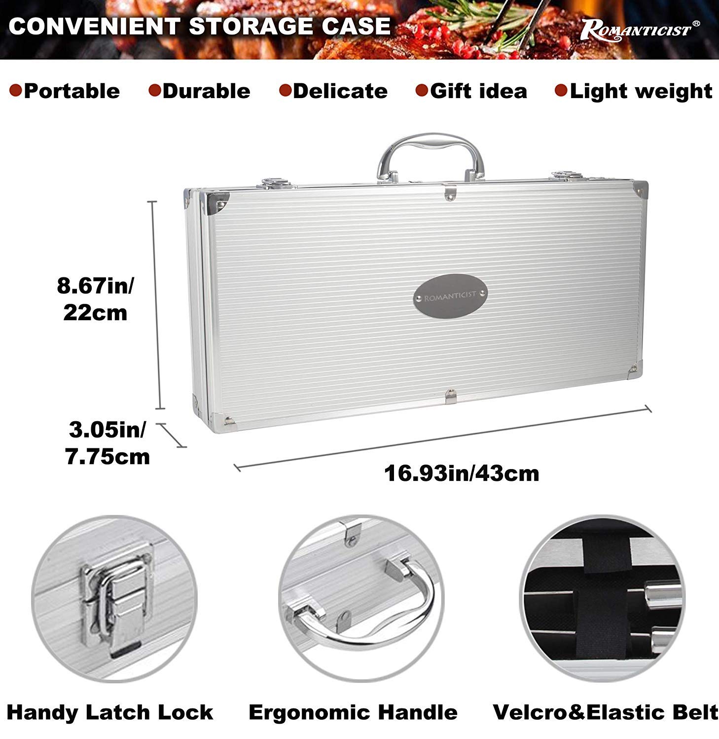 ROMANTICIST aluminum case detail with handle and secure locking for travel