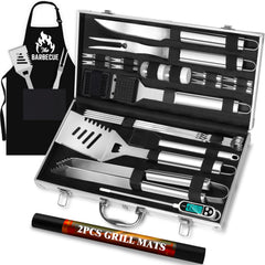 ROMANTICIST aluminum case open showing organized grill tools and quick transport benefit
