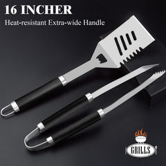 ROMANTICIST close-up of stainless steel spatula and tongs highlighting durable construction