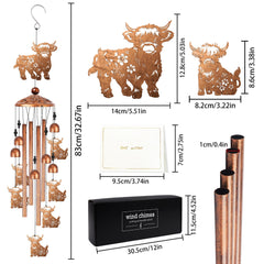 Romart Highland Cow wind chimes in motion producing calming melodic tones