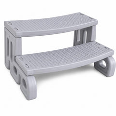 ROMIVO front view of two-step hot tub stairs showing stable wide platform benefit