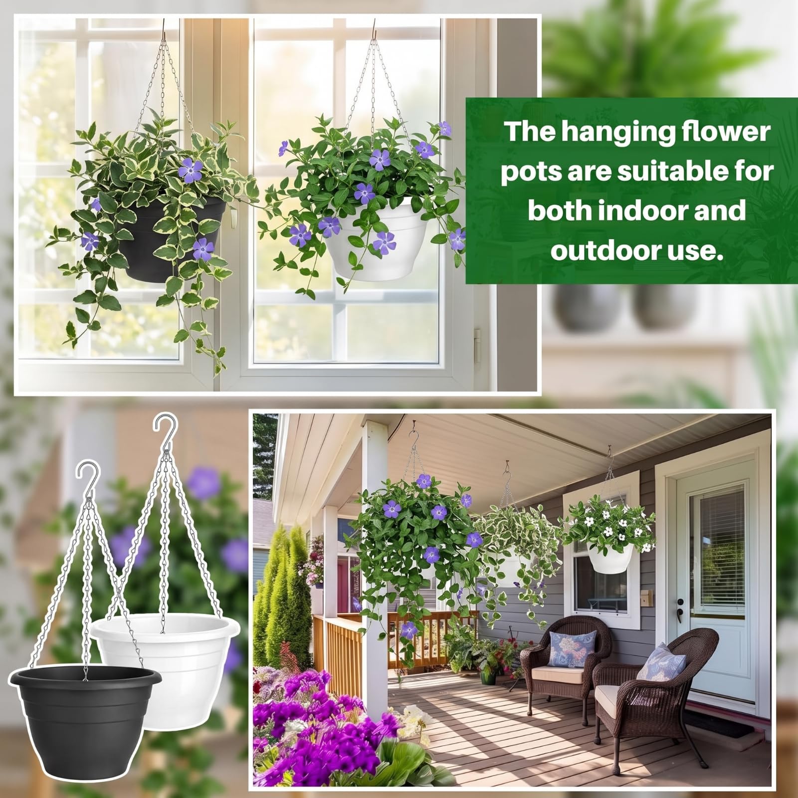 Romooa metal chain and hook connection showing secure support for planted baskets