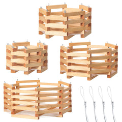 Romooa front view of four wooden orchid baskets showing rustic finish and display benefit