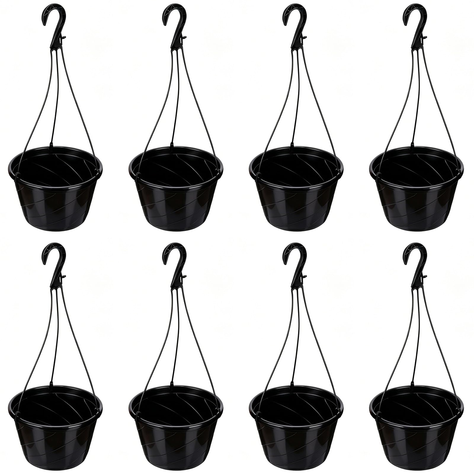 Romooa front view of black 10-inch planter showcasing modern swirl and tidy silhouette