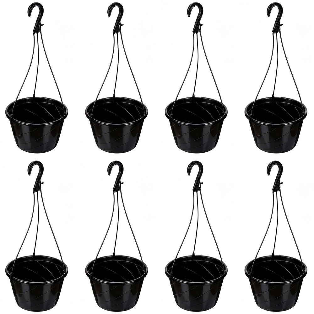 Romooa front view of black 10-inch planter showcasing modern swirl and tidy silhouette