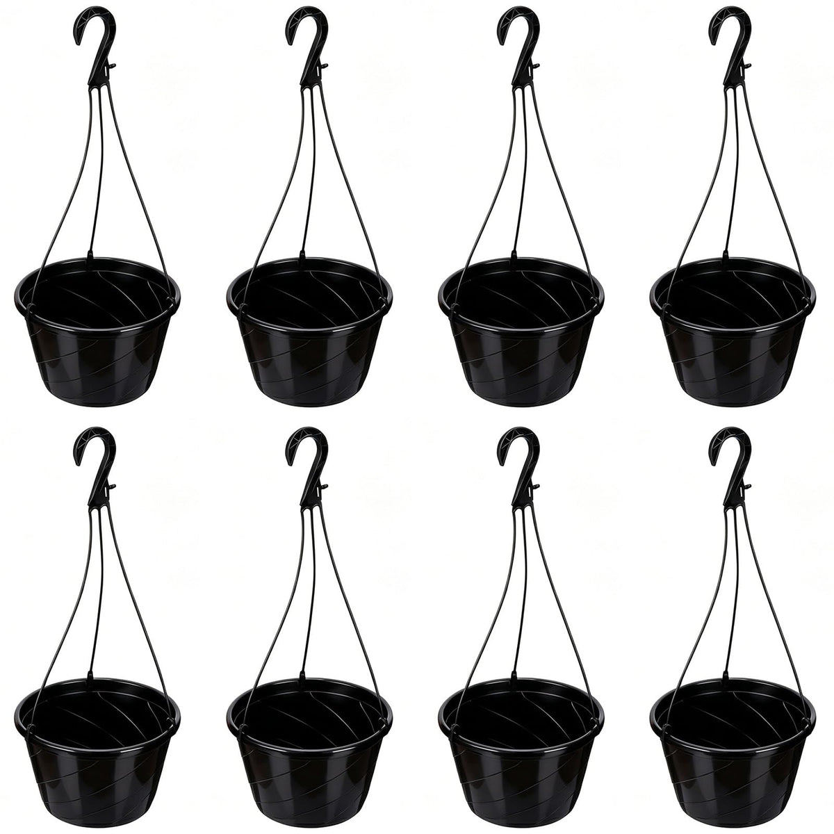 Romooa front view of black 10-inch planter showcasing modern swirl and tidy silhouette