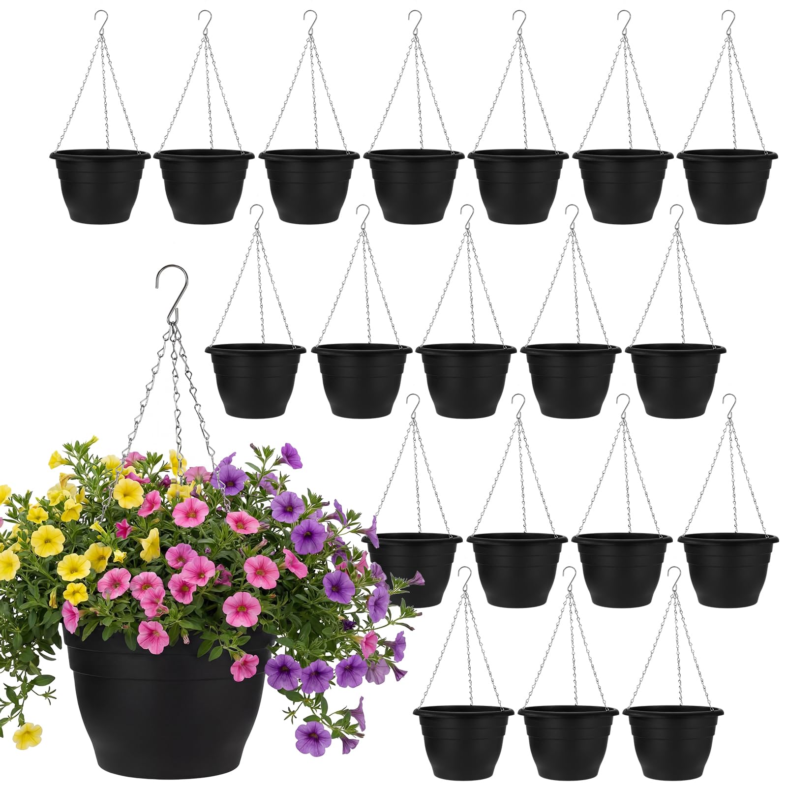 Romooa front view of 10-inch black hanging planter showing clean silhouette and versatility