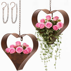 Romooa front view of two heart planters showing elegant hanging display benefit