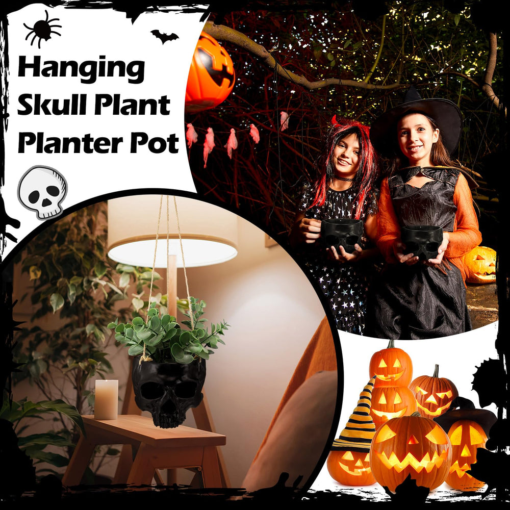 Romooa lifestyle porch display with two skull planters benefit: gothic seasonal curb appeal