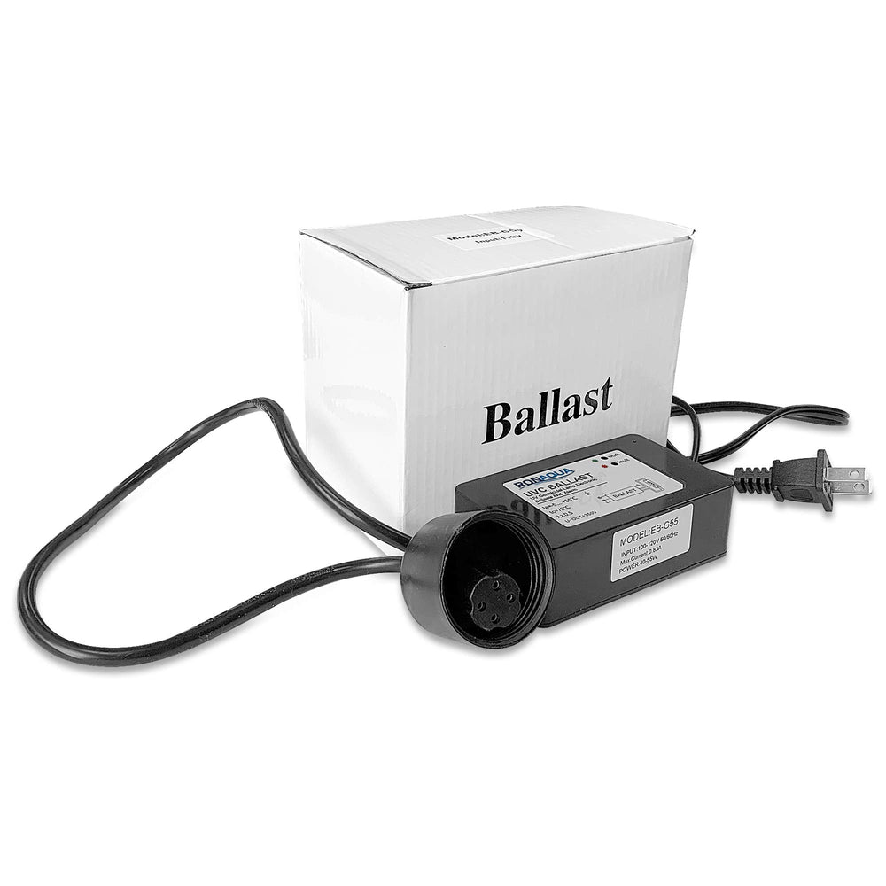Ronaqua ballast input and output cords laid out to show length advantage