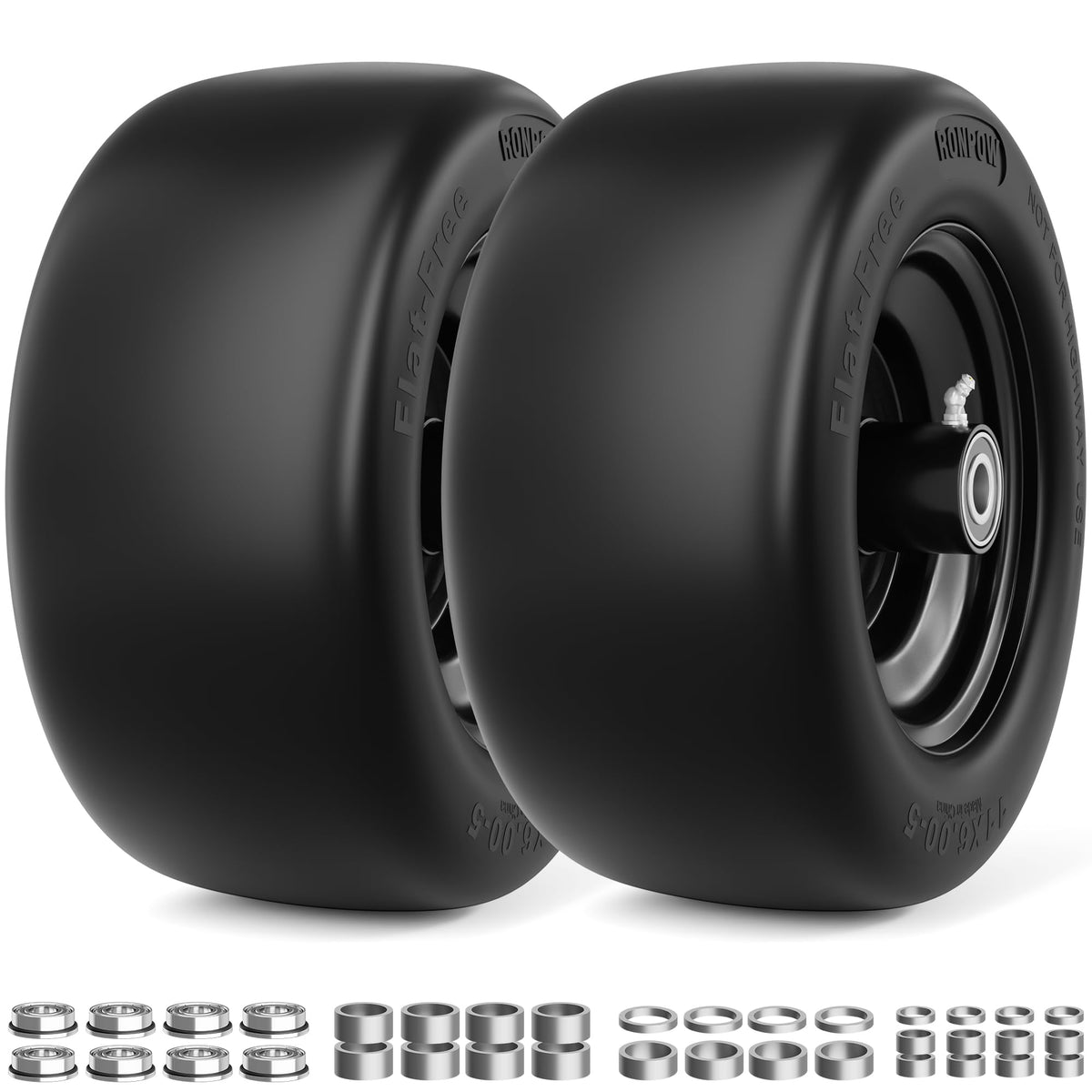RONPOW front assembly view showing full tire and wheel and durable build benefit