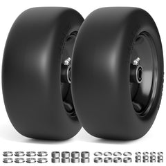 RONPOW front view of 11x4.00-5 wheel assembly showing solid tire and rim for reliable mowing