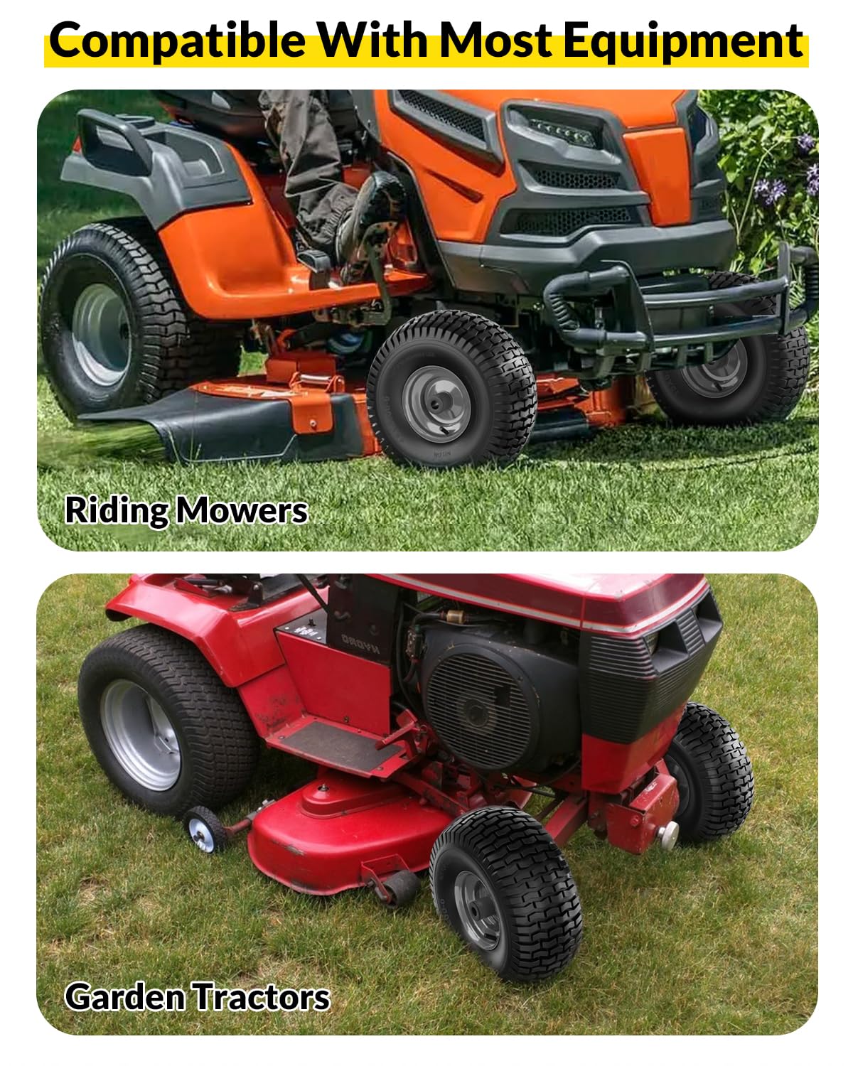 RONPOW tire mounted on riding mower delivering stable traction while mowing