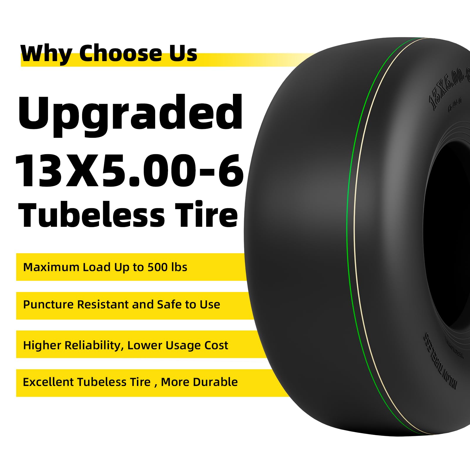 RONPOW tire on a zero-turn mower in yard showing stable traction benefit