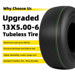 RONPOW tire on a zero-turn mower in yard showing stable traction benefit