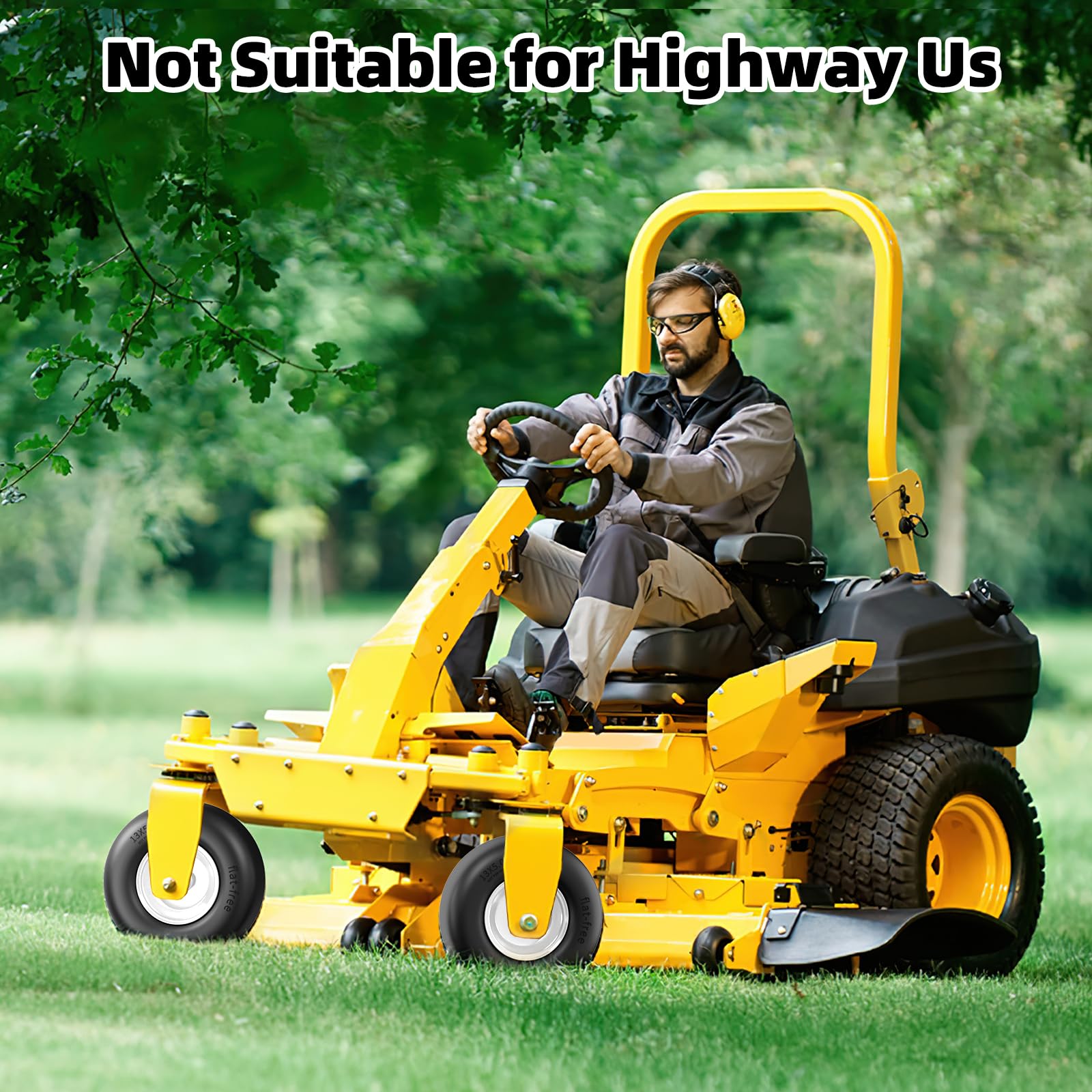 RONPOW tire on mower cutting grass showing reliable lawn care performance