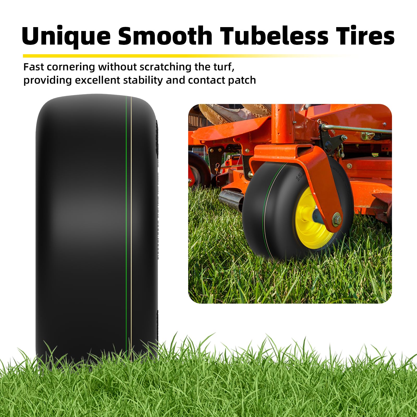 RONPOW tire next to ruler showing 13x5x6 scale and correct sizing benefit