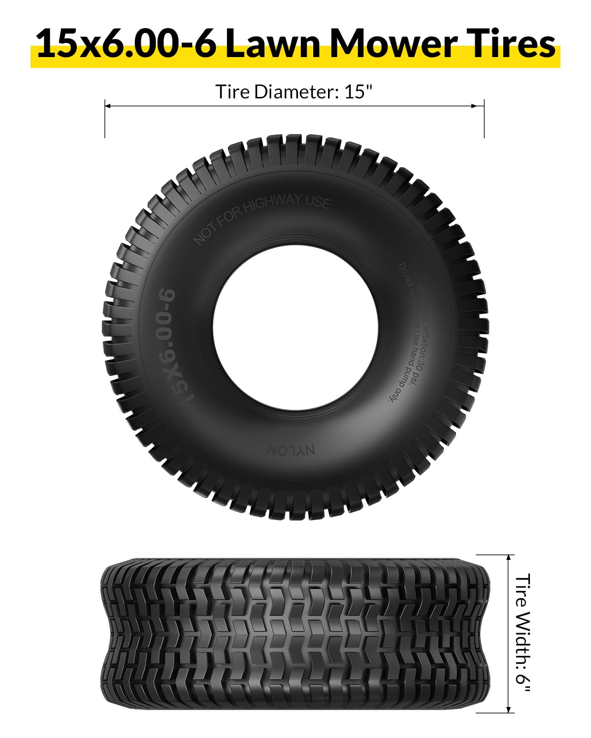 RONPOW side profile showing turf tread for improved control and gentle grass contact