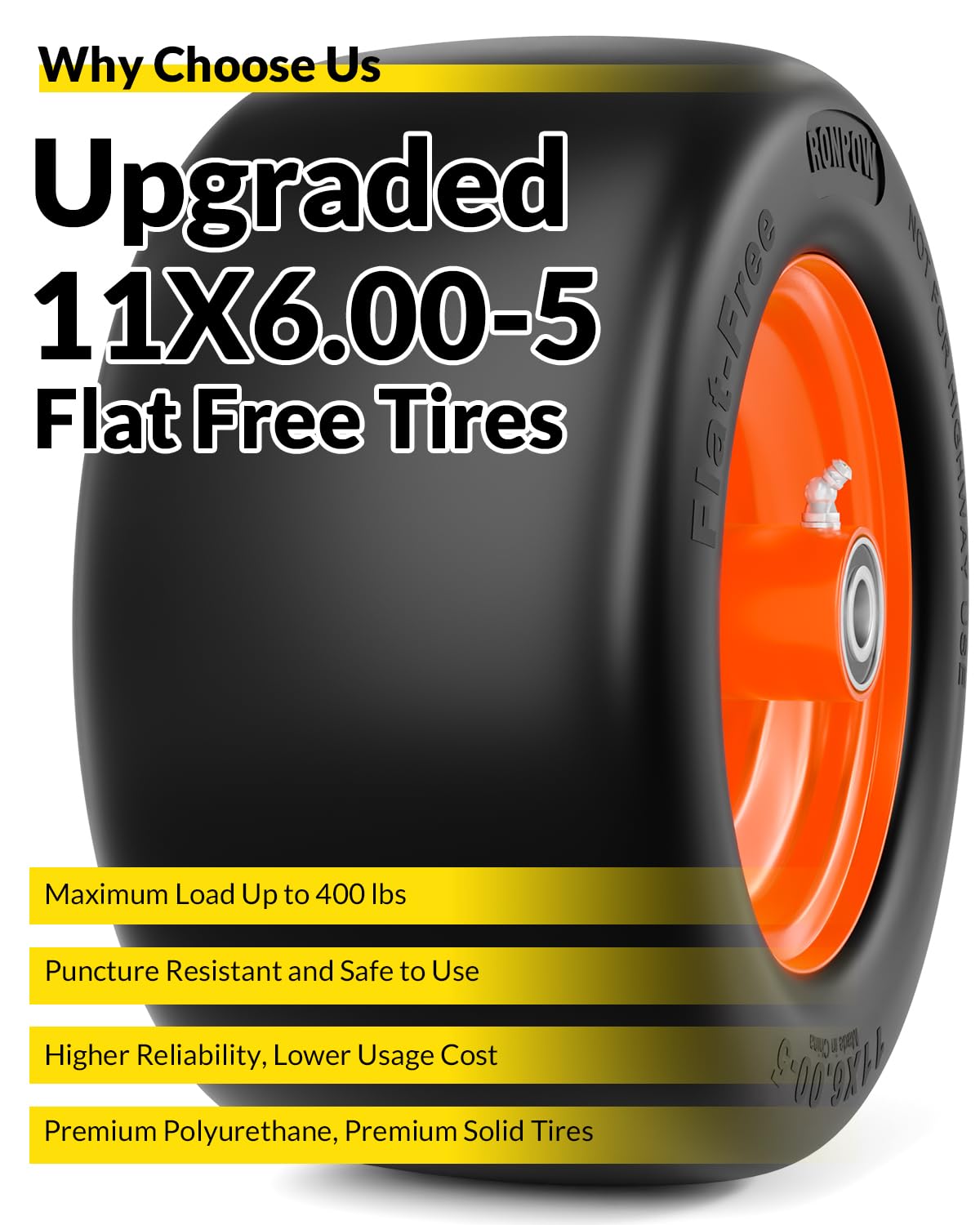 RONPOW tire next to a ruler showing 11-inch diameter for accurate sizing