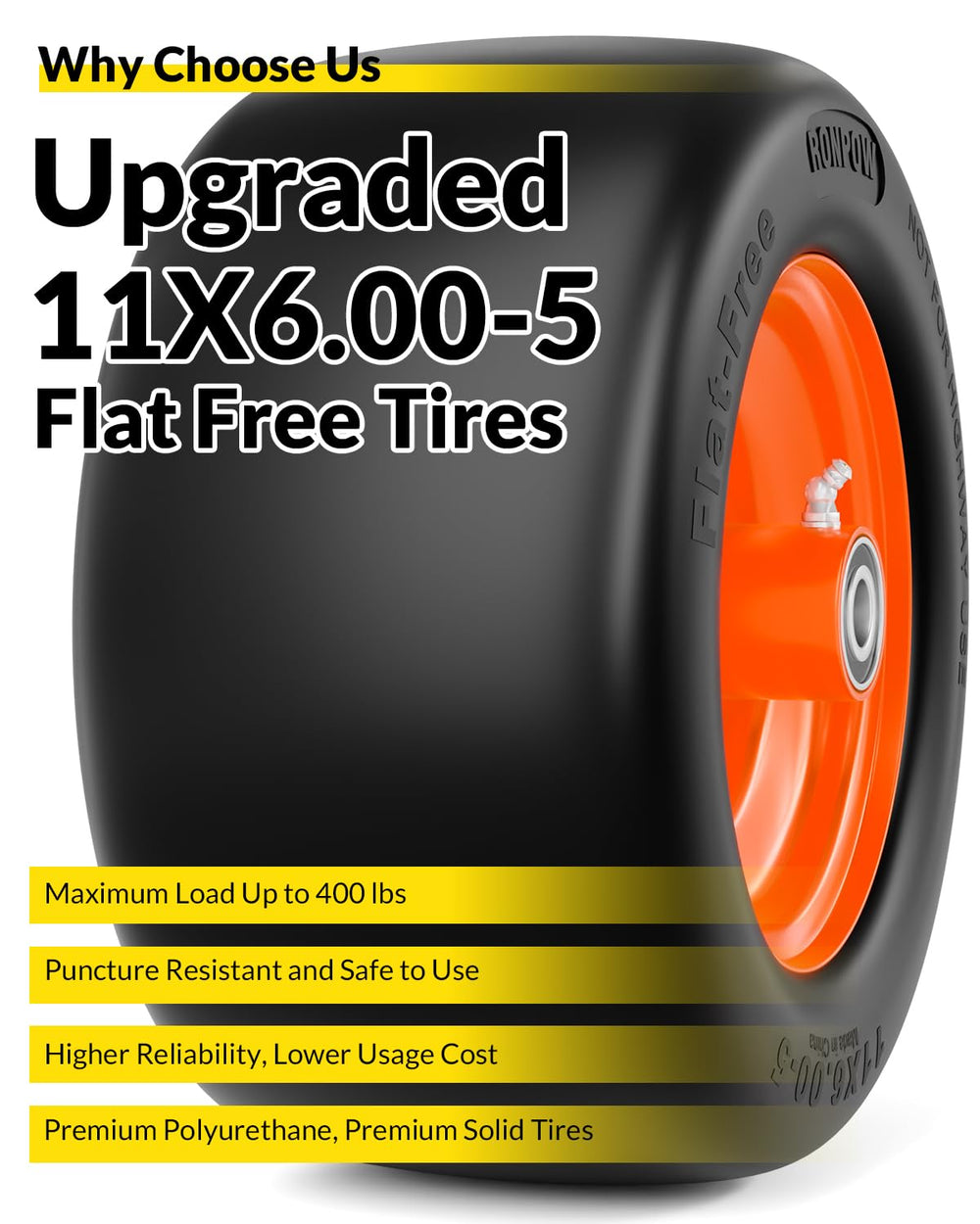 RONPOW tire next to a ruler showing 11-inch diameter for accurate sizing
