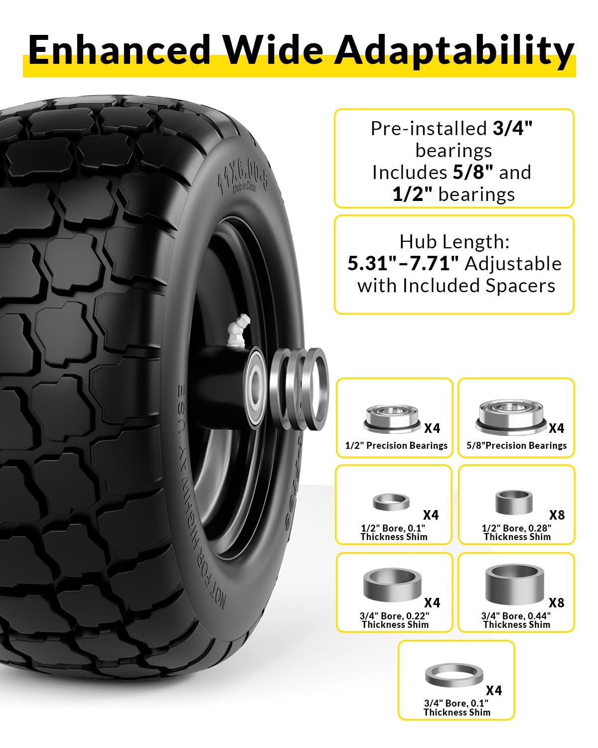 RONPOW wheel label and dimensions marking helping verify fitment quickly and confidently