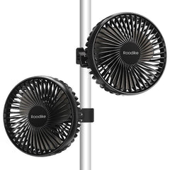 Roodike front view of two clip-on fans showing compact design and airflow benefit