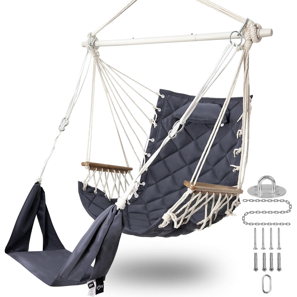 ROOITY front view dark grey hammock chair showing spacious seat and support