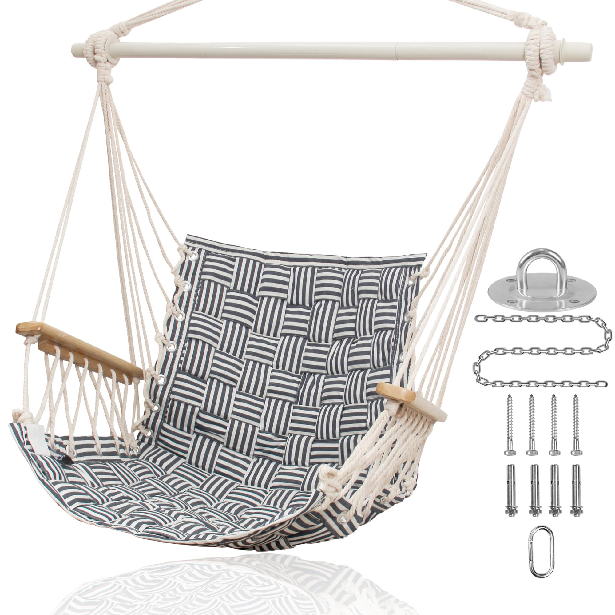 ROOITY front view of midnight blue stripe hammock chair showing design and comfort