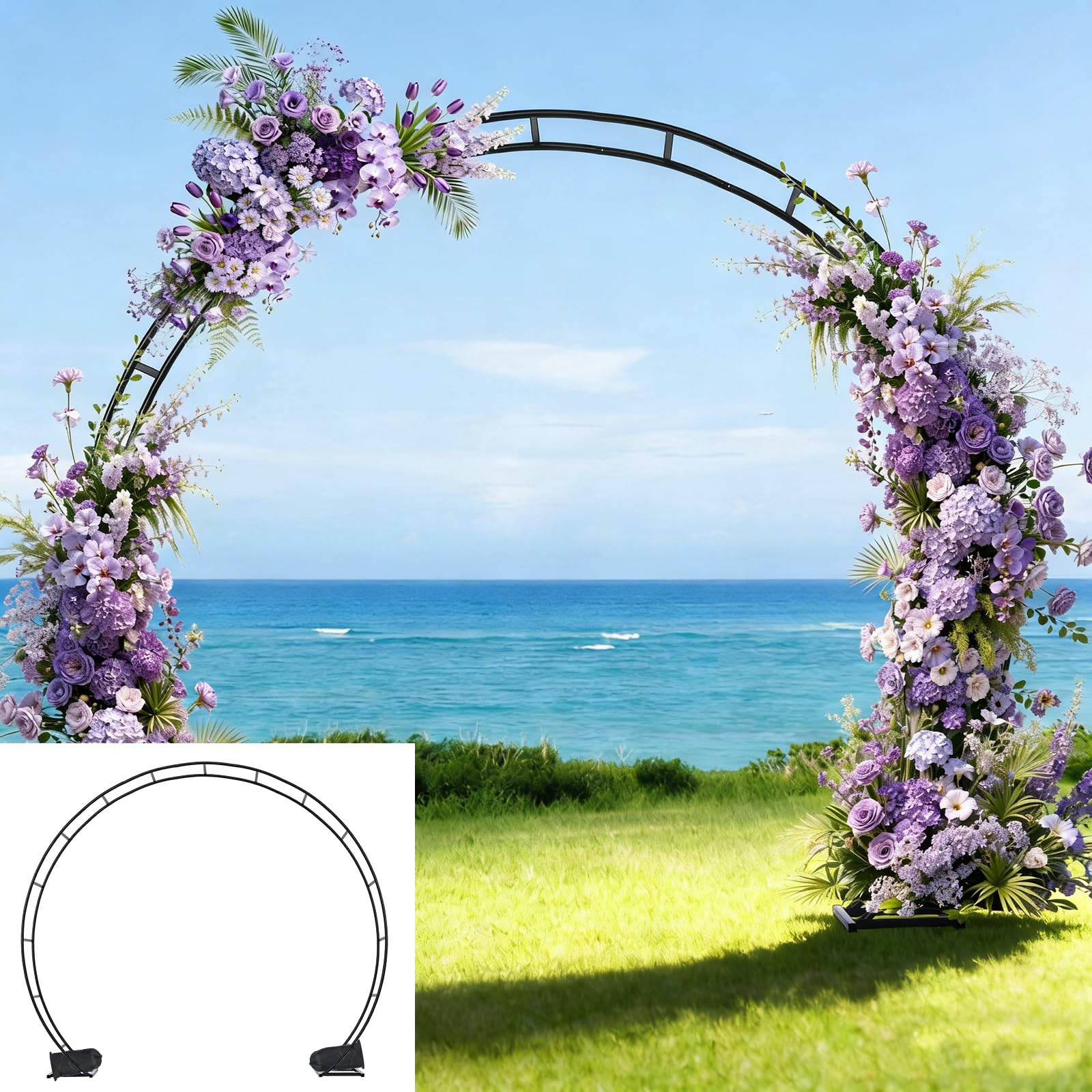 ROOLLYA arch front view showing full 8ft wide circular trellis and elegant shape, durable display