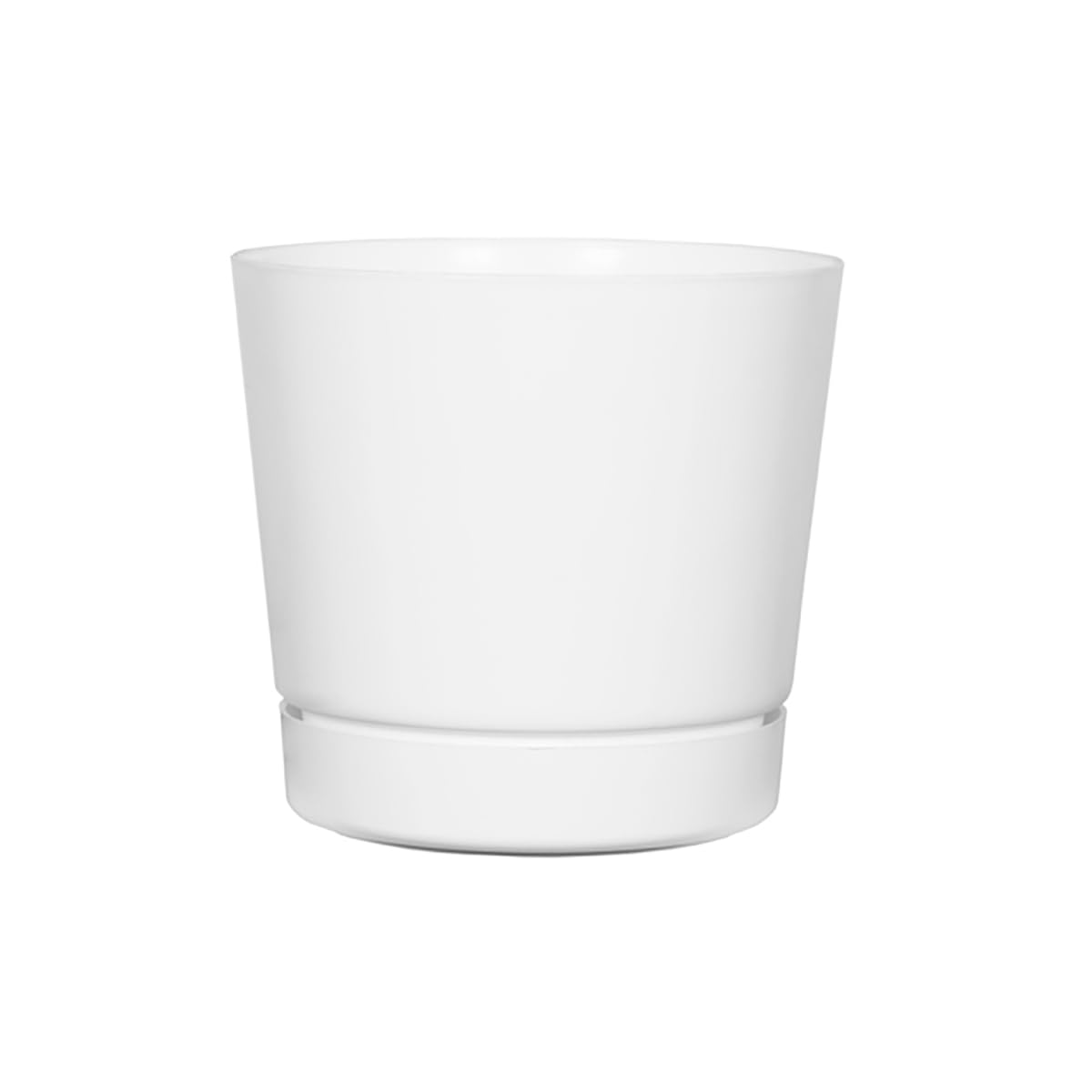 Root & Vessel front view of glossy white planter shows modern clean look and stability