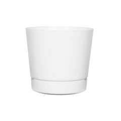 Root & Vessel front view of glossy white planter shows modern clean look and stability