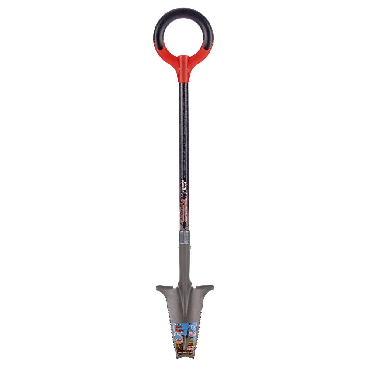 Root Slayer front view showing red perennial shovel and compact blade for precise digging