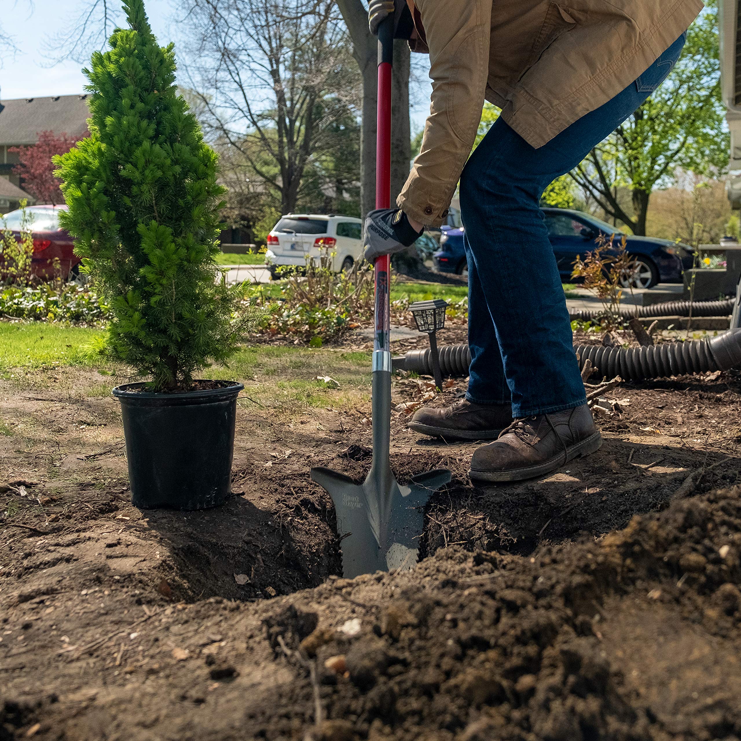 Root Slayer placed in garden beds showing practical landscaping performance benefit